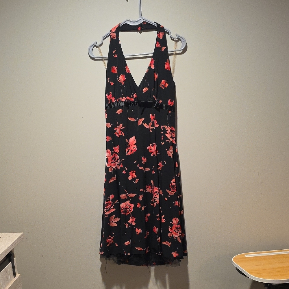 B. Darlin Black and Pink Backless Halter Dress